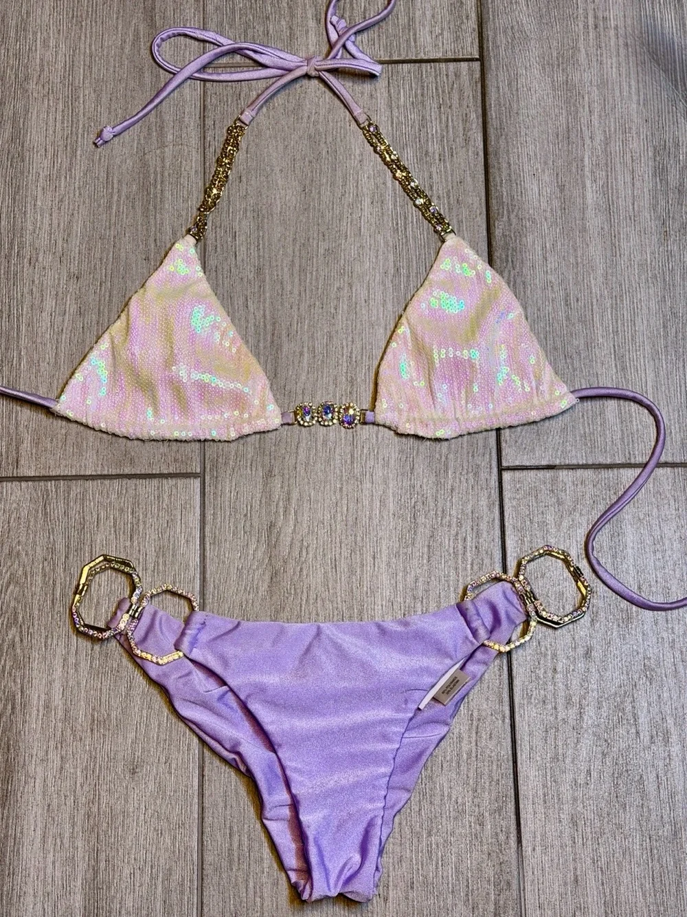 Bikini Crush Lilac Sequin Crystal Embellished Luxury Bikini Set